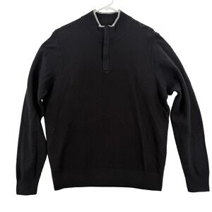 Perry Ellis Sweater Mens XL Black Quarter Zip‎ Mock Neck Textured Knit Pullover